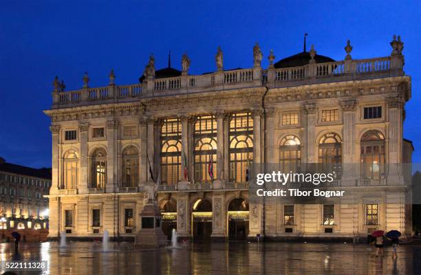 turin, piazza castello, palazzo madama - turin stock pictures, royalty-free photos & images