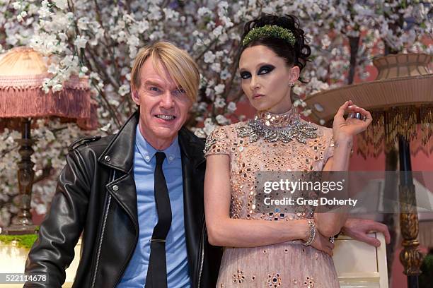 Senior Vice President of Neiman Marcus, Ken Downing and CEO and Founder of Alice & Olivia, Stacey Bendet pose for portraits before the runway show...