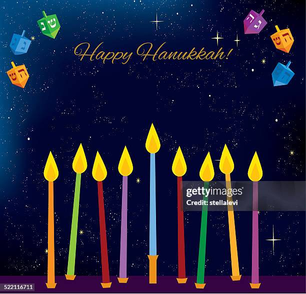hanukkah candles and dreidels - dreidel stock illustrations