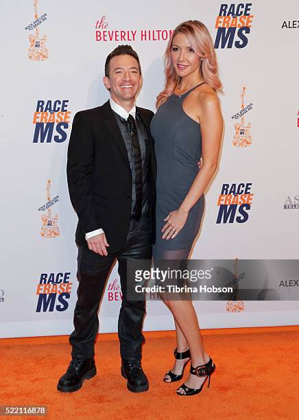 David Faustino and Lindsay Bronson attend the 23rd annual Race to Erase MS Gala at The Beverly Hilton Hotel on April 15, 2016 in Beverly Hills,...