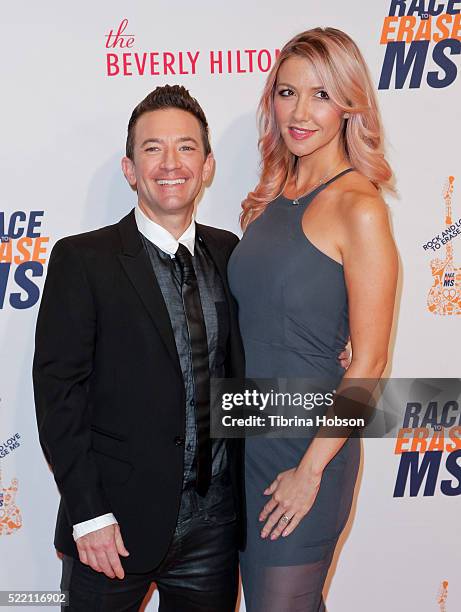 David Faustino and Lindsay Bronson attend the 23rd annual Race to Erase MS Gala at The Beverly Hilton Hotel on April 15, 2016 in Beverly Hills,...