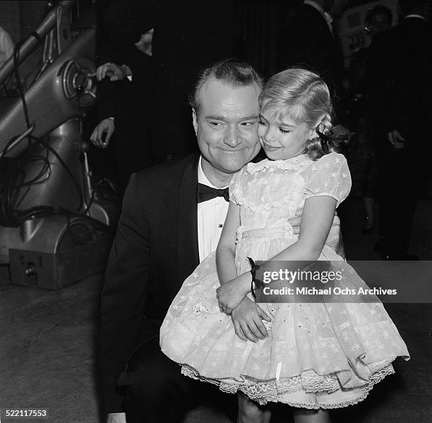 Actress Evelyn Rudie poses with Red Skelton during the Emmy Nominations in Los Angeles,CA.