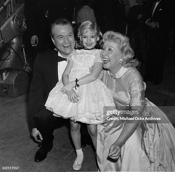 Actress Evelyn Rudie poses with Red Skelton and Vivian Vance during the Emmy Nominations in Los Angeles,CA.