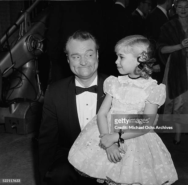 Actress Evelyn Rudie poses with Red Skelton during the Emmy Nominations in Los Angeles,CA.