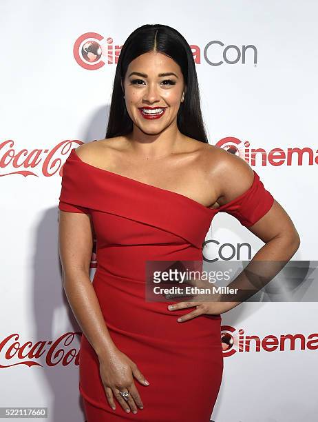 Actress Gina Rodriguez, recipient of the Female Star of Tomorrow Award, attends the CinemaCon Big Screen Achievement Awards brought to you by the...