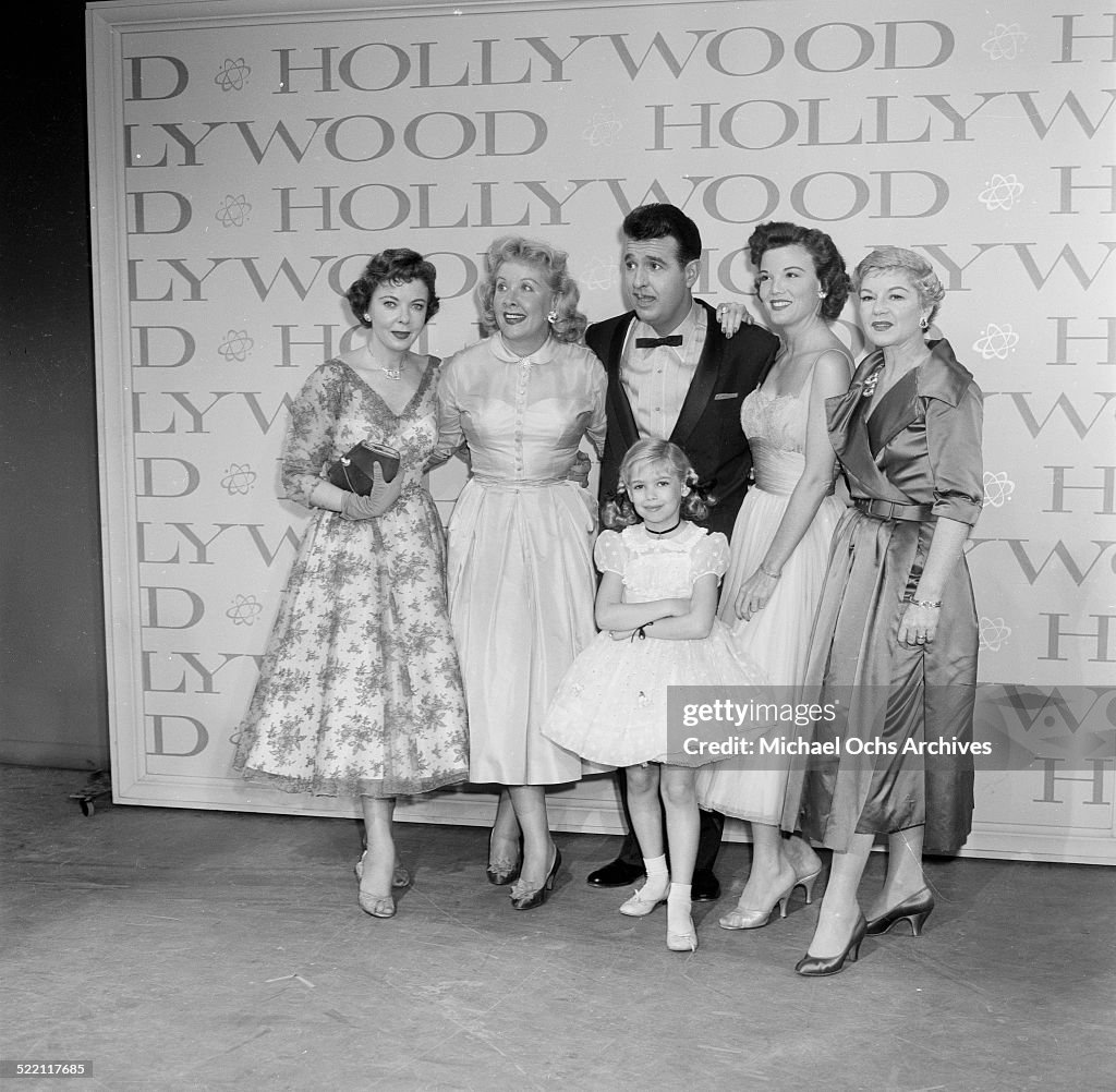 Evie Rudd Actress Evelyn Rudie poses with Vivian Vance and Ernie Ford during ...