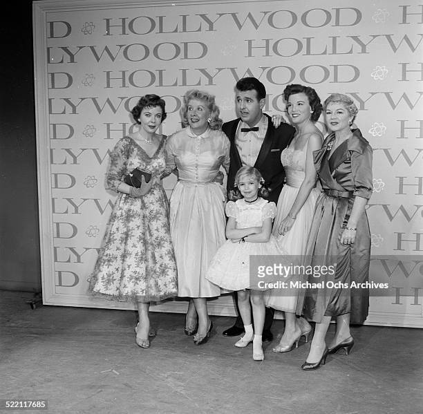 Actress Evelyn Rudie poses with Vivian Vance and Ernie Ford during the Emmy Nominations in Los Angeles,CA.