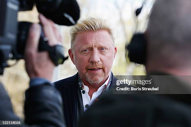 Laureus World Sports Academy member Boris Becker is interviewed prior to the 2016 Laureus World Sports Awards at Messe Berlin on April 18, 2016 in...