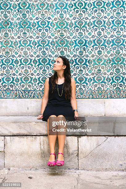 beautiful woman in topkapi palace, istanbul - historic royal palaces stock pictures, royalty-free photos & images