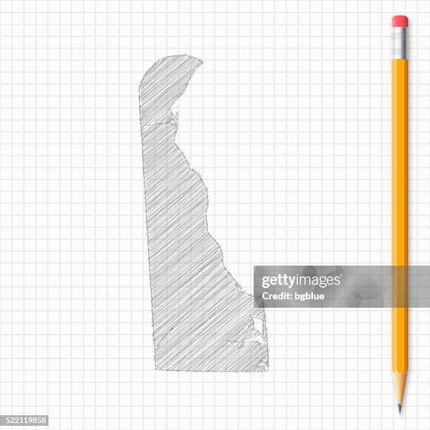 delaware map sketch with pencil on grid paper - delaware us state stock illustrations