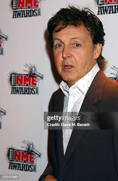 Sir Paul McCartney arrives at The Shockwaves NME Awards 2005 at Hammersmith Palais on February 17, 2005 in London. The annual music awards sees...