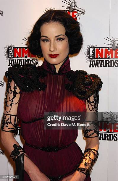 Dita von Teese arrives for The Shockwaves NME Awards 2005 at Hammersmith Palais on February 17, 2005 in London, England. The annual music awards sees...