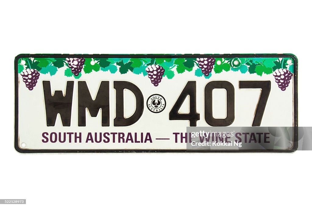 South Australia Wine State Number Plate High-Res Stock Photo