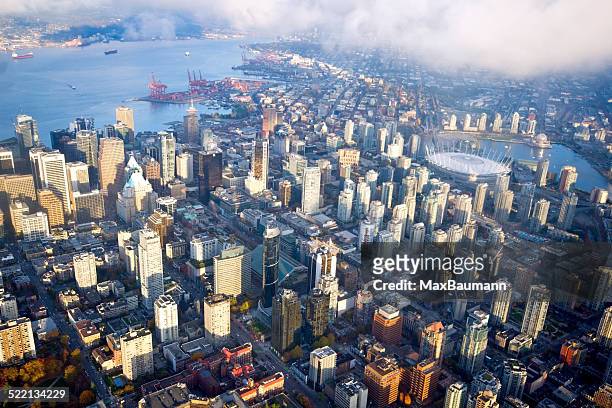 aerial view of vancouver downtown - vancouver stock pictures, royalty-free photos & images