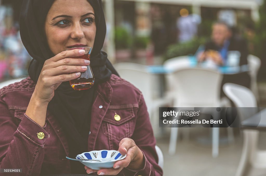 Woman Drinking Turkish Tea