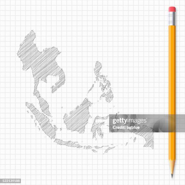 southeast asia map sketch with pencil on grid paper - philippine map drawing stock illustrations