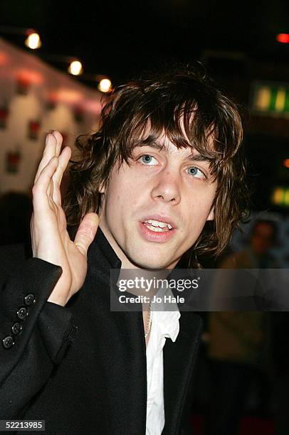 Johnny Burrell of Razorlight arrives at The Shockwaves NME Awards 2005 at Hammersmith Palais on February 17, 2005 in London. The annual music awards...