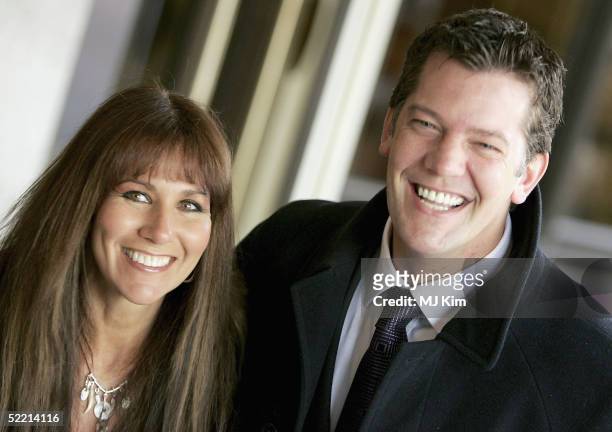 Actress Linda Lusardi and husband, actor Sam Kane arrive at the "Norman At Ninety" Tribute Luncheon at the Royal Lancaster Hotel on February 18, 2005...
