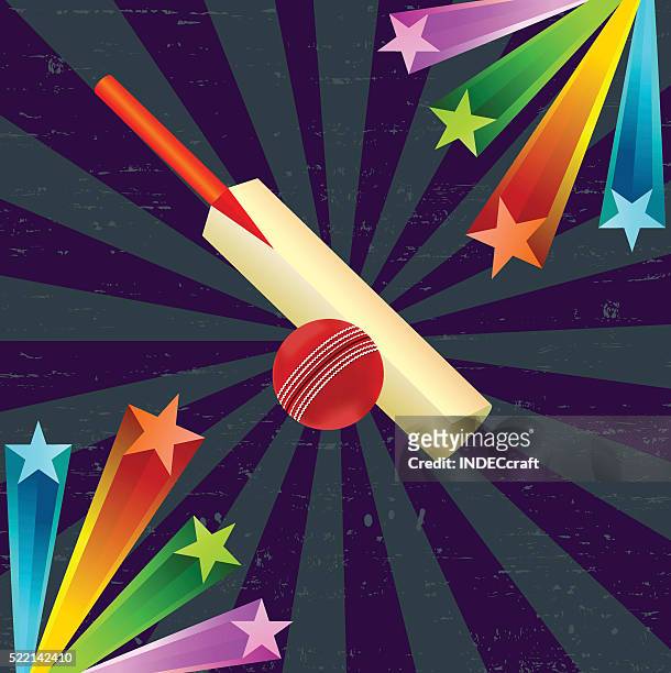 cricket ball and bat with star burst - cricket bat icon stock illustrations