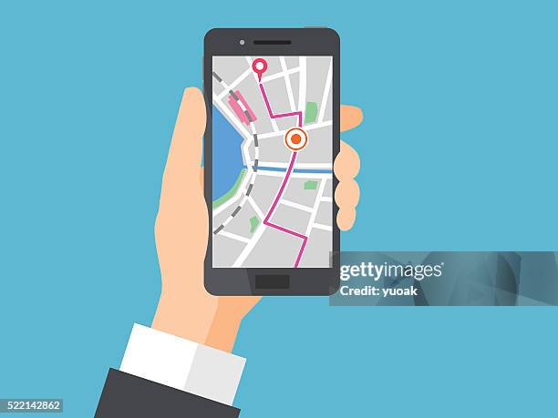 illustrations, cliparts, dessins animés et icônes de smartphone avec navigation - borne kilométrique