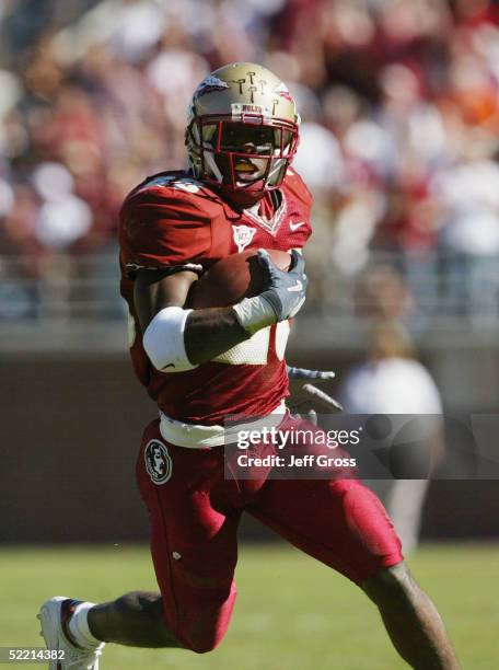 Running back Lorenzo Booker of Florida State University Seminoles carries the ball against the Duke University Blue Devils during the game at Doak...