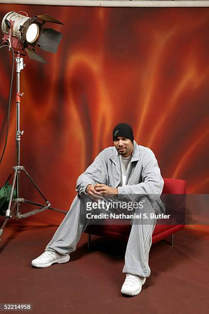 Tim Duncan of the San Antonio Spurs poses for a portrait during the 2005 NBA All-Star Media Availabilty at the Westin Hotel February 18, 2005 in...