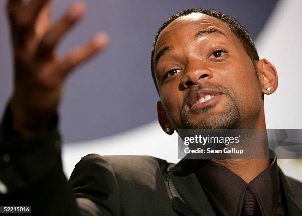Actor Will Smith attends the "Hitch" Press Conference at the 55th annual Berlinale International Film Festival on February 18, 2005 in Berlin,...