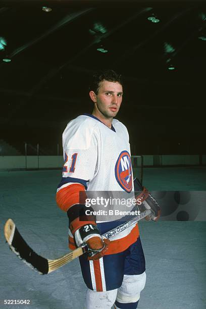 Canadian pro hockey player Brent Sutter, forward for the New York Islanders, poses for a publicity photo at the team's practice facility, Hicksville,...