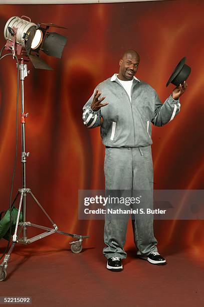 Shaquille O'Neal of the Miami Heat poses for a portrait during the 2005 NBA All-Star Media Availability on February 18, 2005 at The Westin Hotel in...