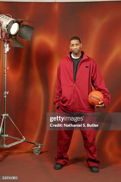 Tracy McGrady of the Houston Rockets poses for a portrait during the 2005 NBA All-Star Media Availability on February 18, 2005 at The Westin Hotel in...