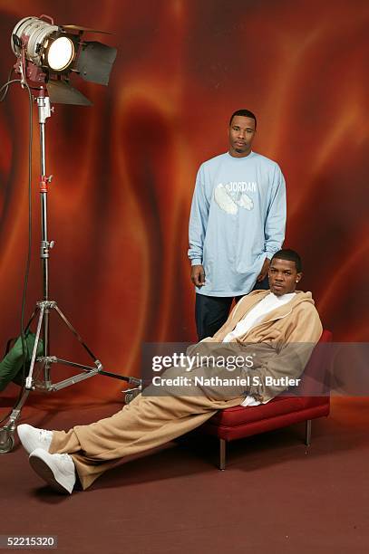 Quentin Richardson and Joe Johnson of the Phoenix Suns poses for a portrait during the 2005 NBA All-Star Media Availability on February 18, 2005 at...