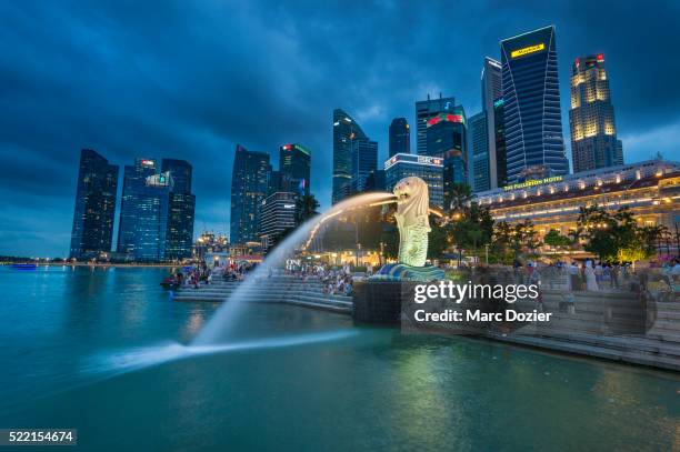 merlion by night - merlion statue stock pictures, royalty-free photos & images