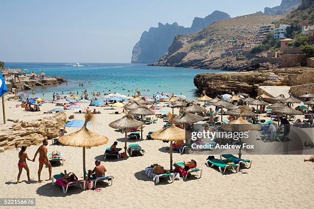 tourists on cala st. vincenc - beach sunbathing spain 個照片及圖片檔