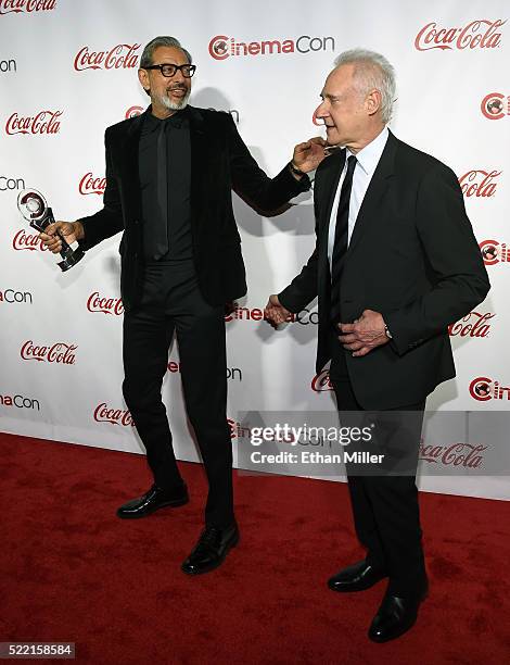 Actors Jeff Goldblum and Brent Spiner, recipients of the Ensemble of the Universe Award for "Independence Day: Resurgence," attend the CinemaCon Big...