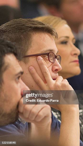 Ramon Espinar, Inigo Errejon and President of Madrid Cristina Cifuentes attend 'Desayunos con Europa Press. Manuela Carmena' at Intercontinental...