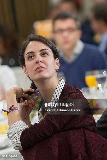 Rita Maestre and Inigo Errejon attend 'Desayunos con Europa Press. Manuela Carmena' at Intercontinental hotel on April 18, 2016 in Madrid, Spain. The...