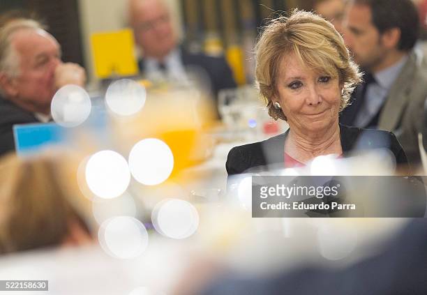 Esperanza Aguirre attends 'Desayunos con Europa Press. Manuela Carmena' at Intercontinental hotel on April 18, 2016 in Madrid, Spain. The Mayor...