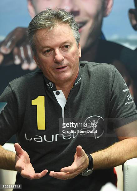Laureus World Sports Academy member Steve Waugh is interviewed prior to the 2016 Laureus World Sports Awards at Messe Berlin on April 18, 2016 in...