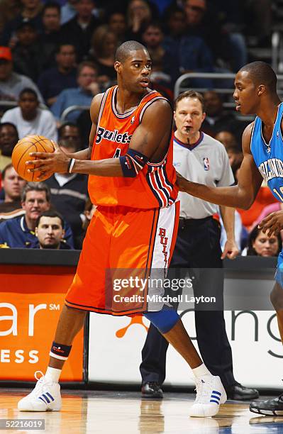 Antawn Jamison of the Washington Wizards looks to pass during the game with the Orlando Magic January 29, 2005 at the MCI Center in Washington DC....