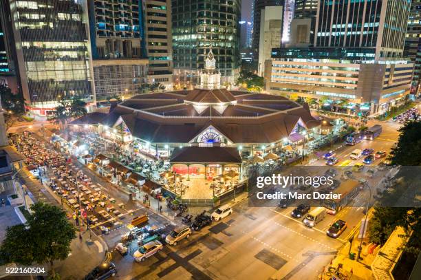 lau pa sat food center in singapore - singapore night market stock pictures, royalty-free photos & images