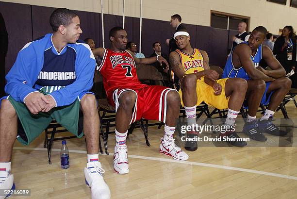 Devin Harris, Ben Gordon, Josh Smith and Dwight Howard of the Rookie Team pose for a portrait prior to the got milk? Rookie Challenge during 2005 NBA...