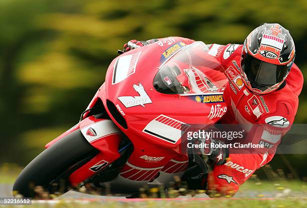 Carlos Checa of Spain and the Marlboro Ducati Team in action during the official MotoGp winter test session in preparation for the 2005 MotoGp...