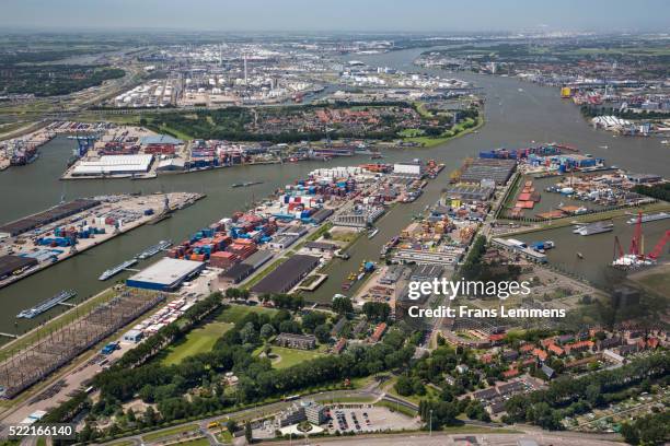 netherlands, rotterdam, port, container storage - rotterdam port foto e immagini stock