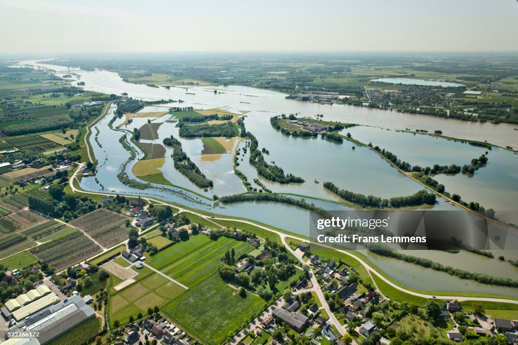 Netherlands, Dodewaard. Waal river. Flooded Land