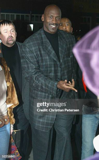 Former NBA athlete Michael Jordan arrives at the Air Jordan XX Launch Party at Rise Nightclub on February 18, 2005 in Denver, Colorado.