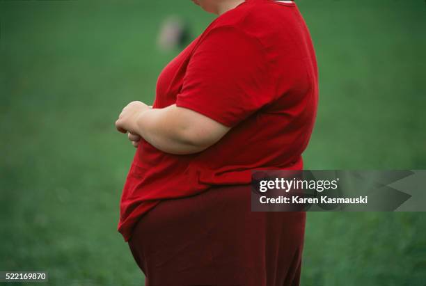 overweight teenager at weight loss camp - chubby teenager ストックフォトと画像