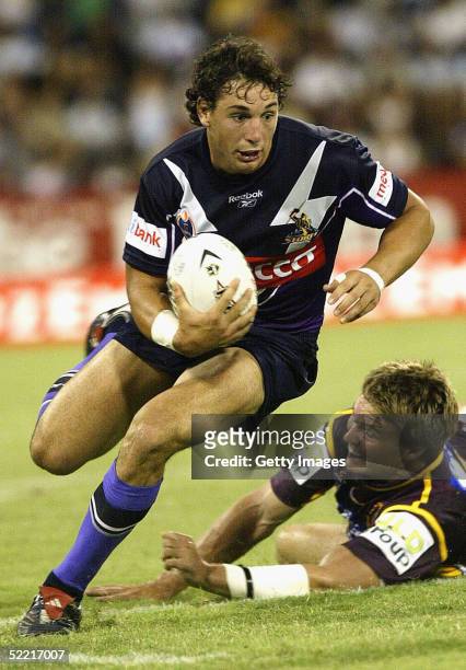 Billy Slater of the Melbourne Storm in action during the NRL trial match between the Brisbane Broncos and the Melbourne Storm on February 19, 2005 on...
