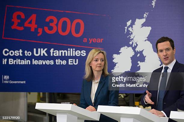 Chancellor George Osborne speaks alongside Secretary of State for Environment, Food and Rural Affairs, Elizabeth Truss at an event at the National...