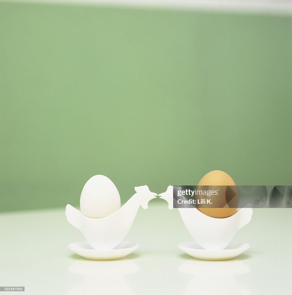 Two Eggs in Chicken-Shaped Egg Cups