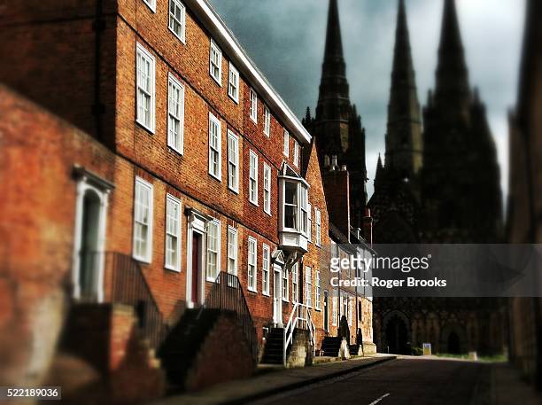 historic row houses (iphone photo) - lichfield stock pictures, royalty-free photos & images